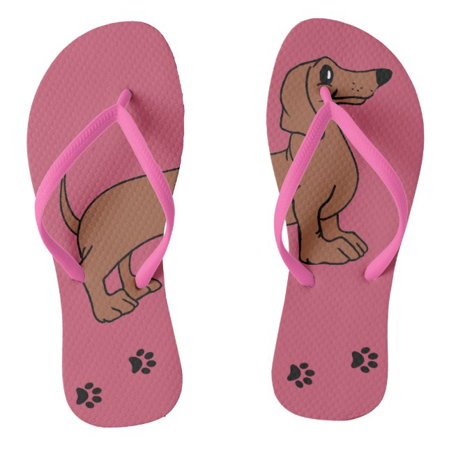 Cute dachshund puppy design flip flops in pink (Footbed)