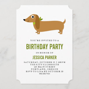 Cute Dachshund Puppy Dog Birthday Party Invitation