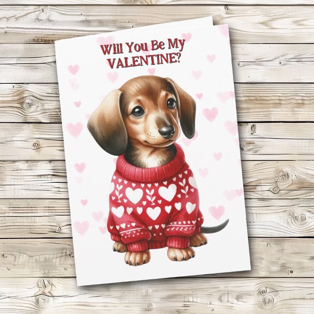 Cute Dachshund Puppy in Sweater Valentine Holiday Card (Creator Uploaded)