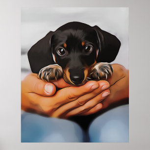 Cute Dachshund Puppy Lying On Human Knees Xmas Poster