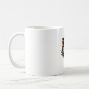 Cute dachshund puppy peeking in coffee mug