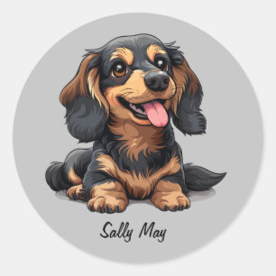 Cute Dachshund Puppy Round Sticker Custom