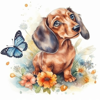 Cute Dachshund Puppy Watercolor Cushion