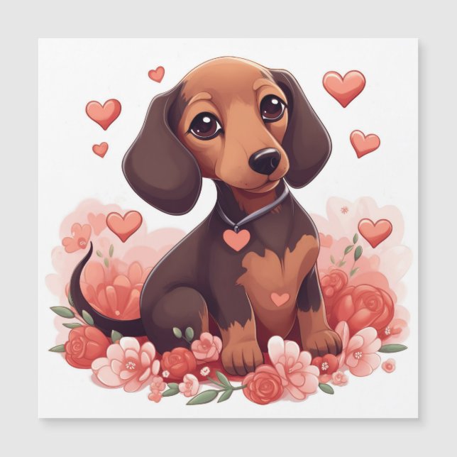 Cute Dachshund Puppy with Hearts (Front)