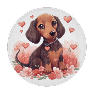 Cute Dachshund Puppy with Hearts Cutting Board