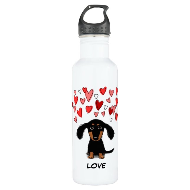 Cute Dachshund Puppy with Valentine Hearts 710 Ml Water Bottle (Front)