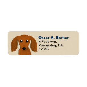 Cute Dachshund Return Address   Red Long Haired Label
