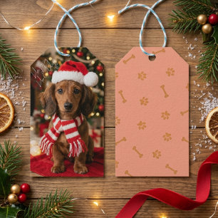 Cute Dachshund Santa Hat Cosy Christmas Portrait Gift Tags