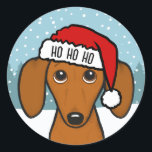 Cute Dachshund Santa Wiener Dog Christmas Classic Round Sticker<br><div class="desc">Spread holiday cheer with this adorable Christmas dachshund sticker! The sticker features a cute Doxie wearing a bright red Santa hat with white trim. HO HO HO can be personalised with name or other text. These peel-and-stick stickers can be used to seal envelopes or packages for the holidays in a...</div>