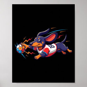 Cute Dachshund Soccer Player 10 Dog Football Poster
