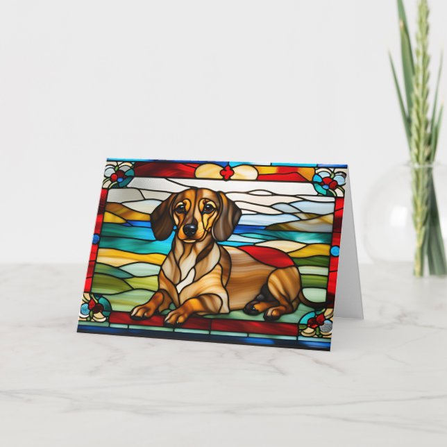 Cute Dachshund Stained Glass Card (Front)