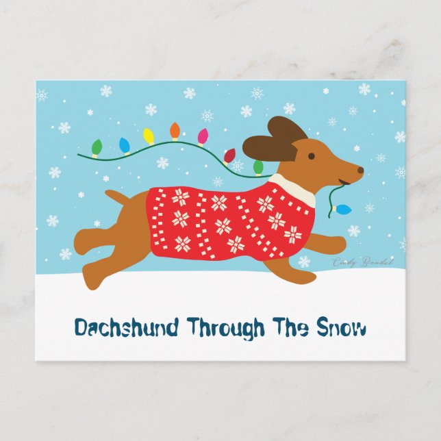 Cute Dachshund Through The Snow Christmas Holiday (Front)