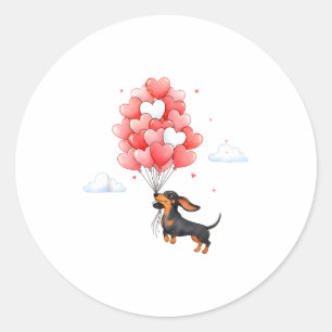 Cute Dachshund Valentine Heart Balloon Dog Lover  Classic Round Sticker