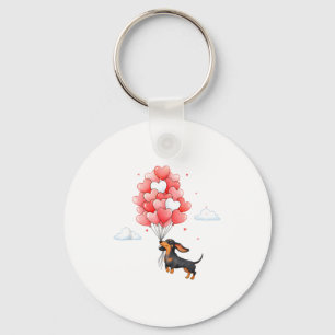 Cute Dachshund Valentine Heart Balloon Dog Lover  Key Ring