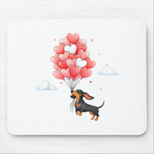 Cute Dachshund Valentine Heart Balloon Dog Lover  Mouse Pad