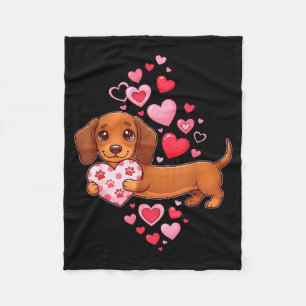 Cute Dachshund Valentine Heart Funny Dachshund Pup Fleece Blanket
