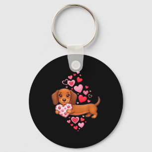 Cute Dachshund Valentine Heart Funny Dachshund Pup Key Ring