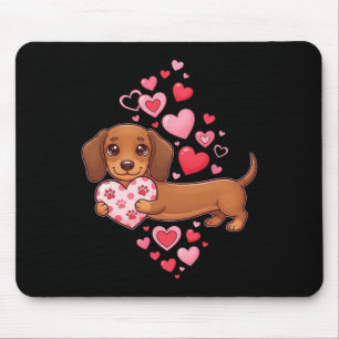 Cute Dachshund Valentine Heart Funny Dachshund Pup Mouse Pad