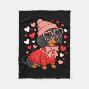 Cute Dachshund Valentine's Day Heart Lover Dog Mom Fleece Blanket