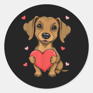 Cute Dachshund Valentines Day Heart Lover Dog Mum Classic Round Sticker