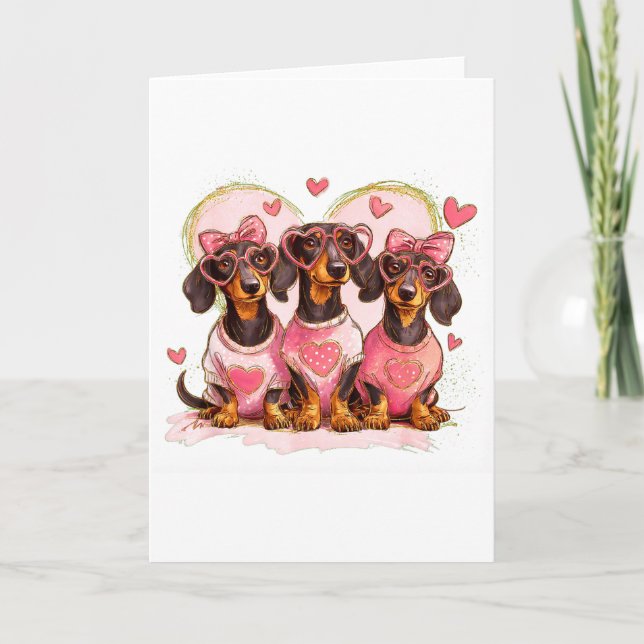 Cute Dachshund Valentines Heart Dog Lover Men Wome Card (Front)