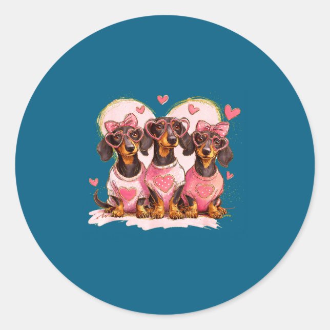 Cute Dachshund Valentines Heart Dog Lover Men Wome Classic Round Sticker (Front)