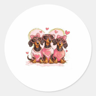 Cute Dachshund Valentines Heart Dog Lover Men Wome Classic Round Sticker