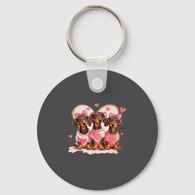 Cute Dachshund Valentines Heart Dog Lover Men Wome Key Ring (Front)