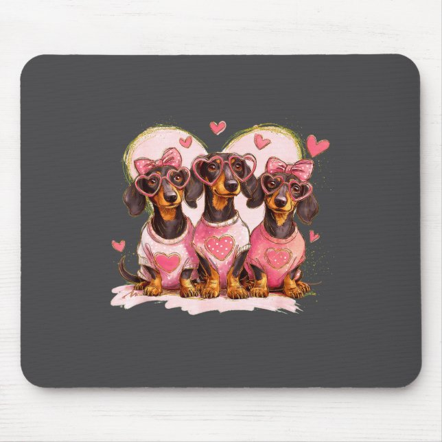 Cute Dachshund Valentines Heart Dog Lover Men Wome Mouse Pad (Front)