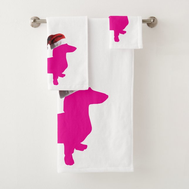 Cute Dachshund wearing a Santa Claus Hat Bath Towel Set (Insitu)