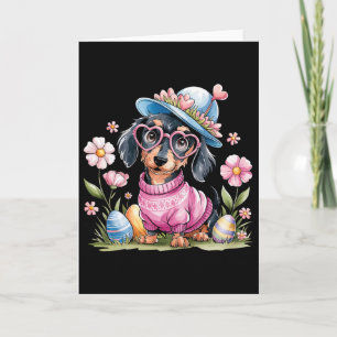 Cute Dachshund Weiner Dog Floral Eggs Easter Day D Card