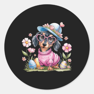 Cute Dachshund Weiner Dog Floral Eggs Easter Day D Classic Round Sticker