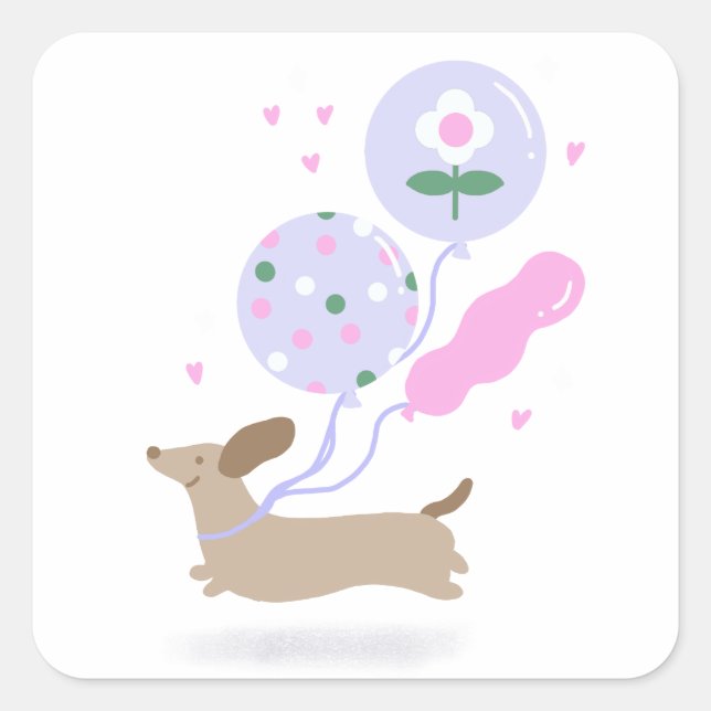 Cute Dachshund Weiner Dog Lover Party Pink Square Sticker (Front)