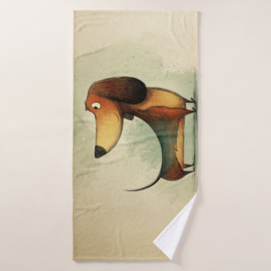 Cute Dachshund – Whimsical Dog Illustration Bath Towel