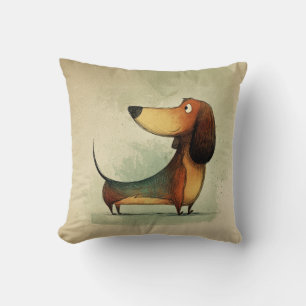 Cute Dachshund – Whimsical Dog Illustration Cushion