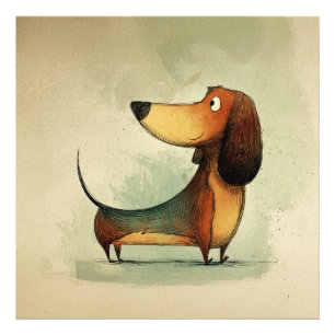 Cute Dachshund – Whimsical Dog Illustration Photo Print