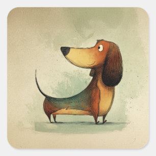 Cute Dachshund – Whimsical Dog Illustration Square Sticker