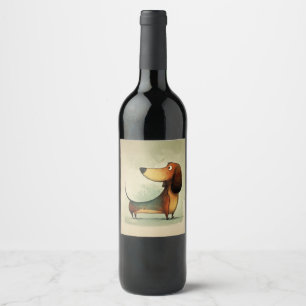 Cute Dachshund – Whimsical Dog Illustration Wine Label