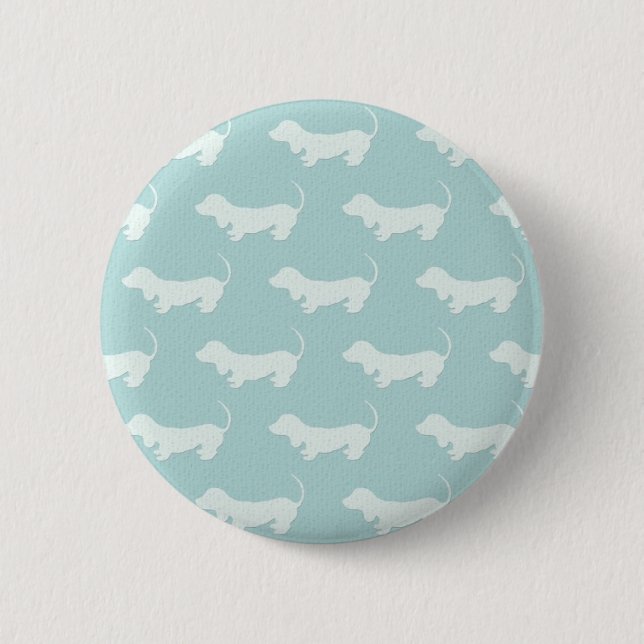 Cute Dachshund White Silhouettes on light blue 6 Cm Round Badge (Front)