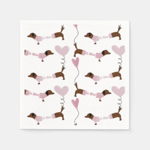 Cute Dachshund Wiener Dog Be Mine Valentines Napkin