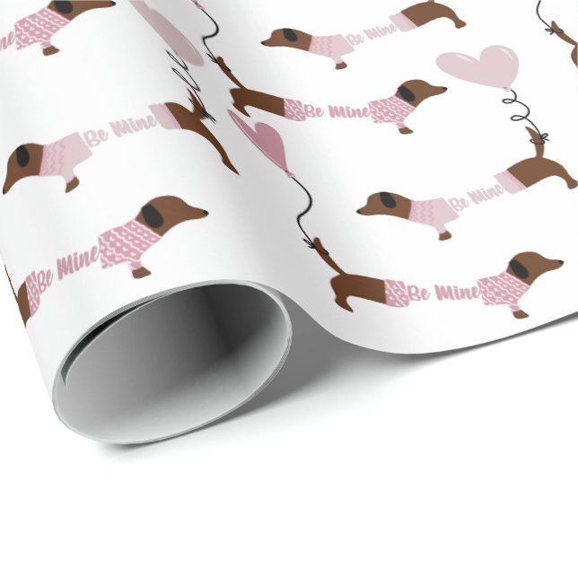 Cute Dachshund Wiener Dog Be Mine Valentines   Wrapping Paper (Roll Corner)