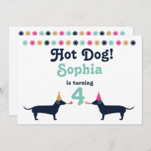 Cute Dachshund Wiener Dog Birthday Invitation.