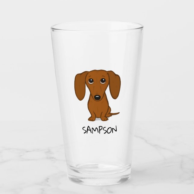 Cute Dachshund | Wiener Dog Cartoon Personalised Glass (Front)