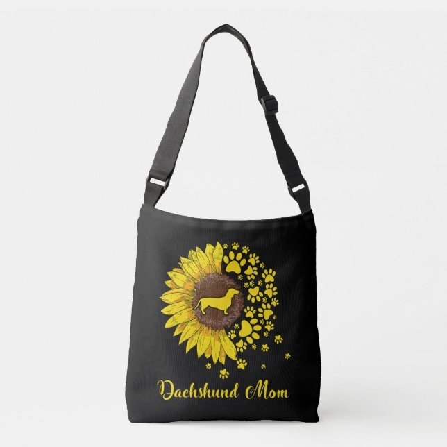 Cute Dachshund Wiener Doxies Sunflower Crossbody Bag (Front)