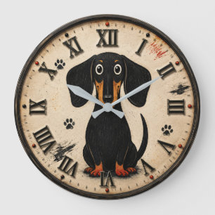 Cute Dachshund Wiener Funny Sausage Dog Rustic Pet Large Clock
