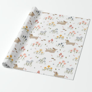 Cute Dachshund Wildflower Birthday Baby Party Wrapping Paper