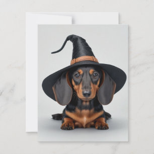 Cute Dachshund Witch Holiday Card