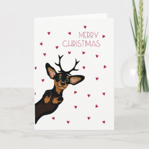 Cute Dachshund with antlers Merry Christmas Holiday Card