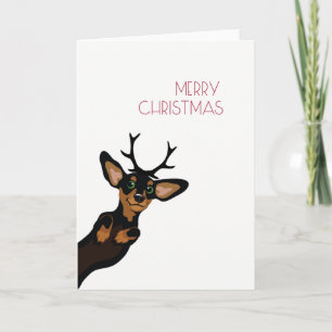Cute Dachshund with antlers Merry Christmas Holiday Card