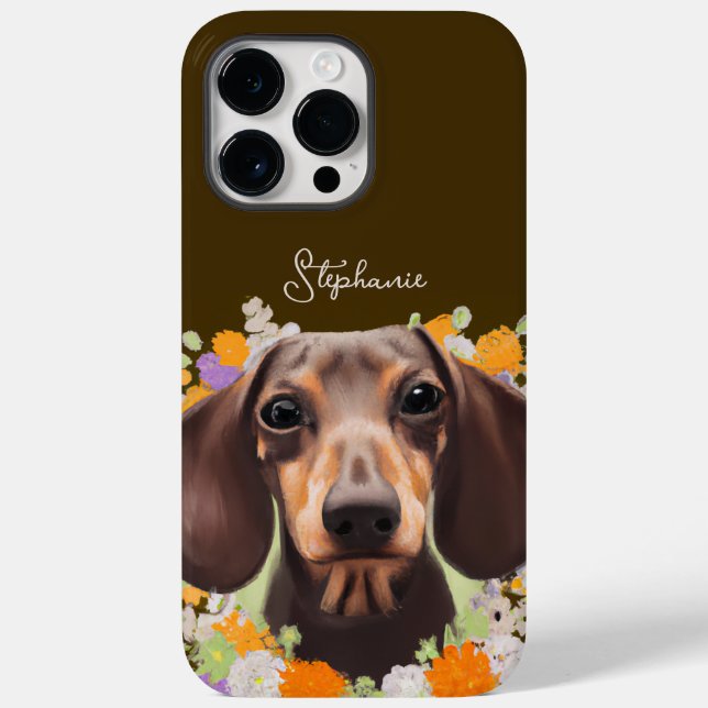 Cute Dachshund with Flowers And Name Doxie  Case-Mate iPhone Case (Back)